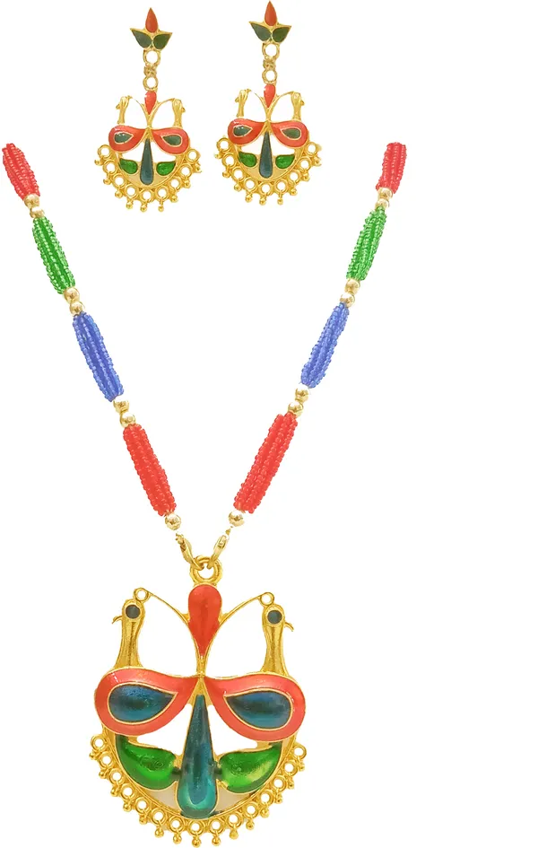 Assamese_Traditional_Gold_Plated_Multi_Colour_Mayur_Tassel_Jewellery_Set_For_Women